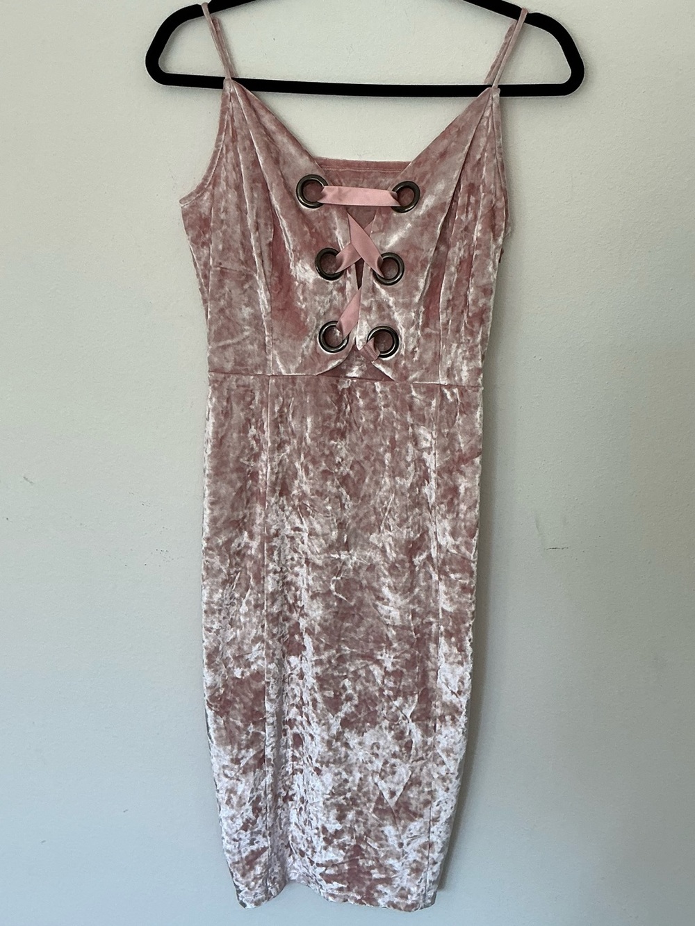 Project Runway Blush Pink Crushed Velvet Lace-Up Bodycon Dress Size M